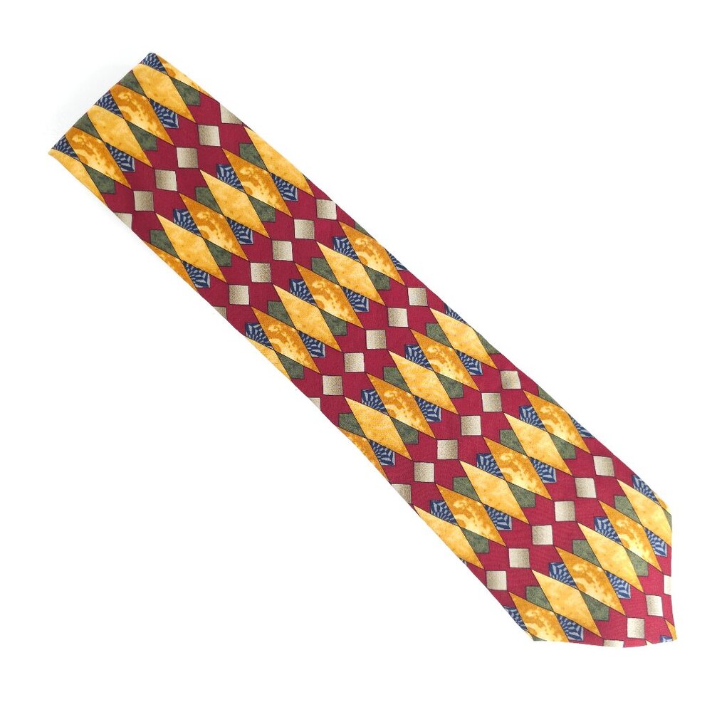 Chardonnay Men Necktie Geometric 100% Silk Red Beige Size 58x4 - NWOT - USA